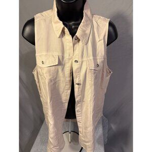 Calvin Klein Womens Cream Neutral Button Up Shirt Top Blouse Sleeveless Small S